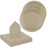 Feest/verjaardag servies set 10x gebaksbordjes/20x servetten - taupe - karton