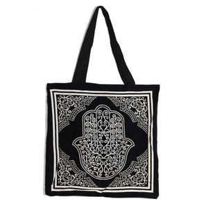 Tote Bag Katoen - Hamsa Hand Zwart/Wit (45 cm)