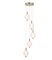 Hanglamp Luminique LED 5Lt, Satin Brass Metal with Glass