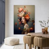 Urban Cotton Wandkleed 'Vintage Flower Girl' 110 x 145cm in Frame - black