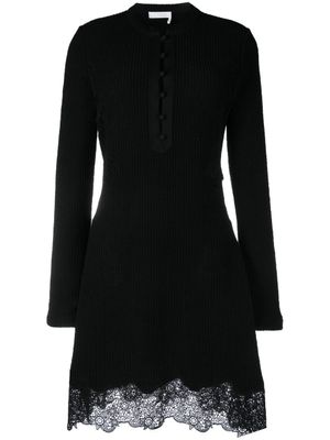 Chloé robe courte à empiècements en dentelle - Noir
