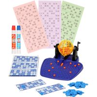 Bingo spel gekleurd/oranje complete set nummers 1-90 met molen/148x bingokaarten/2x stiften