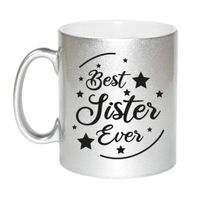 Best Sister Ever cadeau mok / beker zilverglanzend 330 ml - feest mokken
