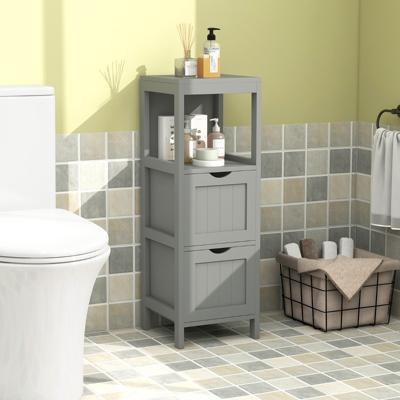 Badkamerkast Smal met 2 Uitneembare Laden Open Rek en Kantelbeveiliging Houten Opbergkast voor Badkamer 30 x 30 x 90 cm (Grijs)