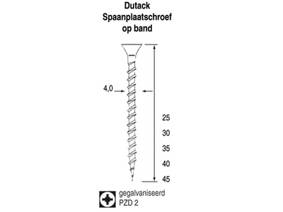 Dutack Spaanplaatschroef op band 4,0 Nk 45mm PZ2 ds duizend stuks - 5420005