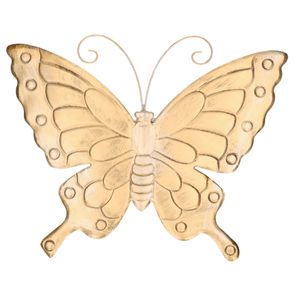 Tuin/schutting decoratie vlinder - goud/zilver - metaal - 39 x 32 cm   -