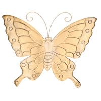 Tuin/schutting decoratie vlinder - goud/zilver - metaal - 39 x 32 cm   -