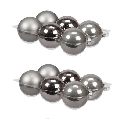 12x stuks glazen kerstballen titanium grijs 8 cm mat/glans