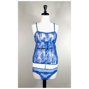 Lace Camisole And Thong Set - Blauw - Maat: M/L