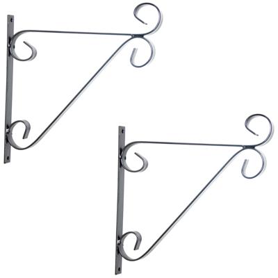 Hangpot haak - 2x - zwart - metaal - met krul - 28 x 28 cm - plantenhaak