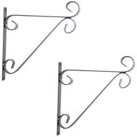 Hangpot haak - 2x - zwart - metaal - met krul - 28 x 28 cm - plantenhaak