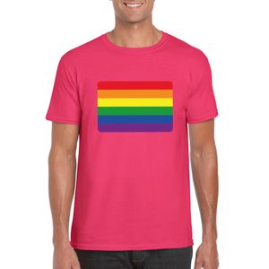 T-shirt met Regenboog vlag roze heren