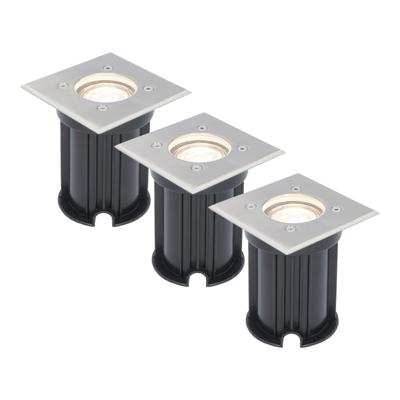 Set van 3 LED Grondspots vierkant buiten - Dimbaar - GU10 - 4000K neutraal wit - 4 Watt 345 Lumen - Oprit - Tuinspot - RVS - IP64 Waterdicht
