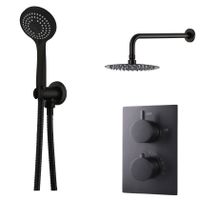 Regendouche set SaniClear Nero | Inbouw | Thermostaatkraan | 2-weg | Rond | Zwart mat