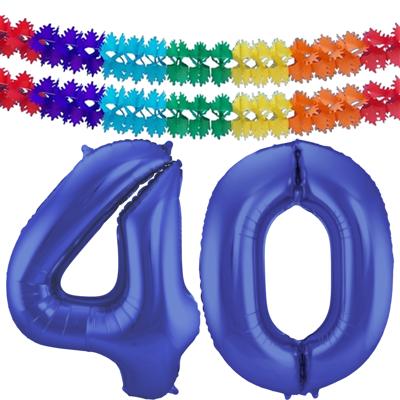 Folat Verjaardag Leeftijd folieballon - 40 jaar - blauw - 86 cm - incl 2x slingers