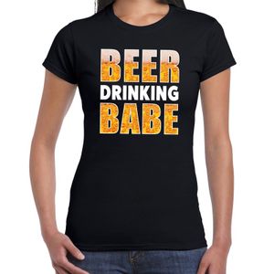 Beer drinking babe drank fun t-shirt zwart voor dames