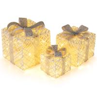 3-delige set LED Cadeauboxen met 48 Warmwitte LED-Lampen en Afneembare Strikken 3-delige set LED Cadeauboxen met 48 Warmwitte LED-Lampen en Afneembare Strikken