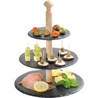 Kesper Etagere - 3-laags - bamboe en leisteen - 30 x 34 cm - High Tea serveerplateau - Tapas