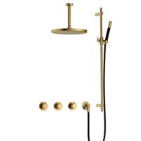 Hotbath Cobber X - CX7067 - Inbouw Regendoucheset - Geborsteld Messing PVD - 2 Stopkranen - Thermostatisch - Plafondbuis 15 cm - Hoofddouche 300 mm - Staafhanddouche - Glijstang 900 mm - met M106 - Waterbesparend