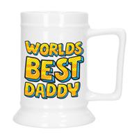 Cadeau Bierpul voor papa - geel - beste pap - keramiek - 530 ml - Vaderdag   - - thumbnail
