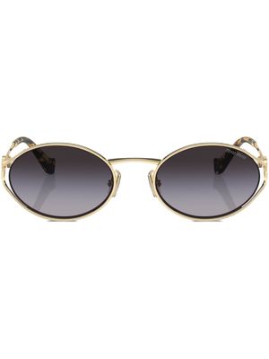 Miu Miu Eyewear lunettes de soleil ovales à plaque logo - Or