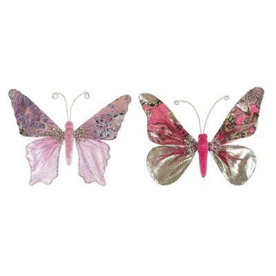 Kerstversiering DKD Home Decor Polyester Vlinder (22 x 3 x 18 cm) (2 Stuks)