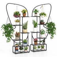 6-traps Metalen Vlinder-vormige Plantenstandaard met 4 Haken Bloemenrek Zwart