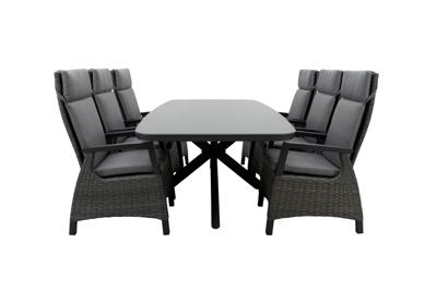 Qopps Vakio tuintafel met 6 Darwin gasveer verstelbare tuinstoelen