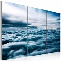 Schilderij - In de Wolken, wanddecoratie, print op canvas, Blauw/Wit, 3luik