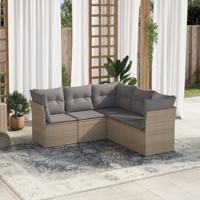 5-delige Loungeset met kussens poly rattan beige