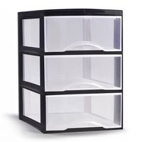 Plasticforte Ladeblokje/bureau organizer 3x lades - transparant/zwart - L26 x B36 x H37 cm - Ladeblok - thumbnail