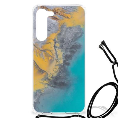 Samsung Galaxy S23 Plus Anti-Shock Hoesje Marble Blue Gold Samsung Galaxy S23 Plus Anti-Shock Hoesje Marble Blue Gold