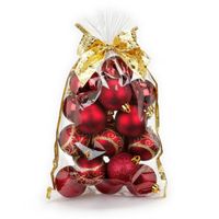 20x stuks kunststof kerstballen rood mix 6 cm in giftbag - Kerstbal