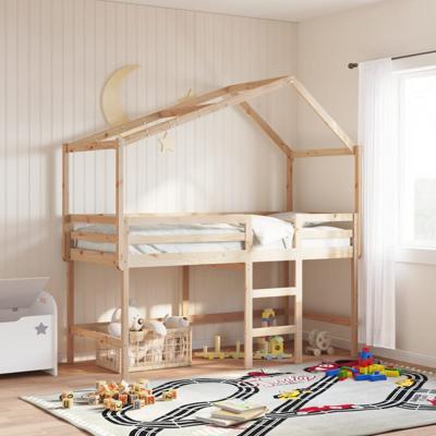Halfhoogslaper met ladder en bedhuis grenenhout 80x200 cm
