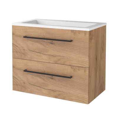 Badmeubelset BWS Salt 100x46cm Met Grepen 2 Lades Met Wastafel 2 Kraangaten Whisky Oak