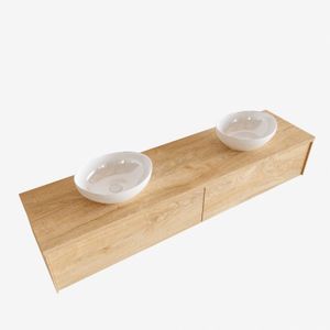 Badkamermeubel BWS Madrid Washed Oak 180 cm met Topblad en Keramische Waskom Dubbel (2 lades, 2 kraangaten)
