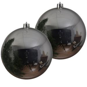 Decoris Kerstbal - 2x - zilver - groot - 20 cm - kunststof - glans