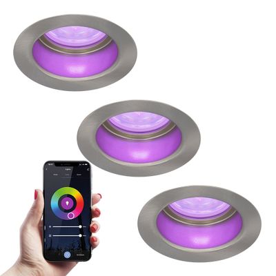 HOFTRONIC SMART 3x Mari smart LED inbouwspot verzonken - 5.5 Watt - RGBWW - WiFi+BLE - Verwisselbare GU10 - Dimbaar - voor binnen en buiten - RVS