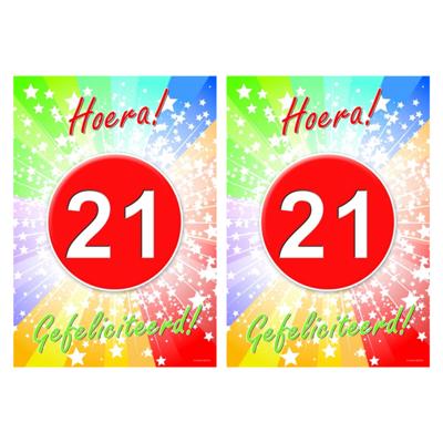 Verjaardag deurposter - 2x - 21 jaar - 59 x 42 cm - leeftijd feestartikelen
