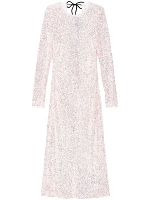 GANNI robe mi-longue brodée de sequins - Blanc