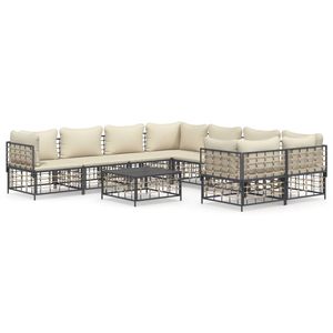 The Living Store Lounge Zetel Set - Antraciet - Poly Rattan - 72x72x66cm - Weerbestendig