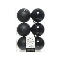 Decoris kerstballen - 6x st - zwart - 8 cm - kunststof - mat en glans   -