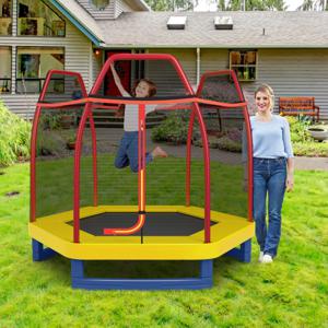 223cm Trampoline voor Kinderen met Veiligheidsnet en Springkussen Buiten Binnen Recreatieve Trampoline voor Jongens Meisjes