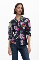 Overhemd met bloemen en gecombineerde silhouet - BLACK - L