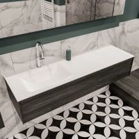 Mondiaz Lush Cloud badmeubel eiken donker bruin 150 cm 1 lade solid surface enkele spoelbak links 1 kraangat