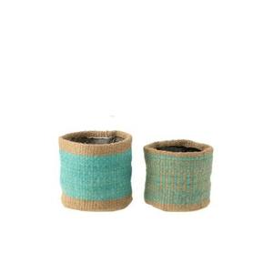 J-Line mand Rond + Band - jute - naturel|azuur - XS|S - 2 stuksv