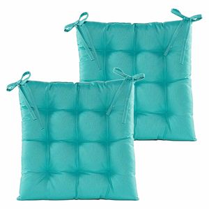 Stoelkussen gewatteerd - 2x - turquoise blauw - 38 x 38 cm - binnen/buiten