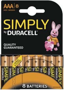 8 x AAA Duracell alkaline batterijen - Voordeelblister