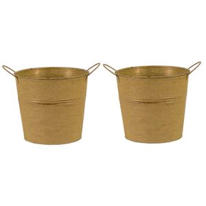 Emmer/plantenpot/bloempot - 2x - zink - oud goud - D18 x H16 cm