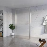 Fortifura Galeria Vrijstaande Inloopdouche - 110x200cm - Helder geribbeld - antikalk - 8mm veiligheidsglas - 2 zijwanden 30cm - wandsteunen en hoekprofielen - Geborsteld RVS PVD (RVS) SW927769 2x/SW915253/SW797945 2x/SW798730 2x